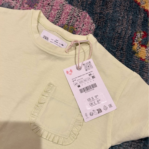 Zara kids Soft Yellow Tee with Ruffle Pocket - Picture 2 of 3